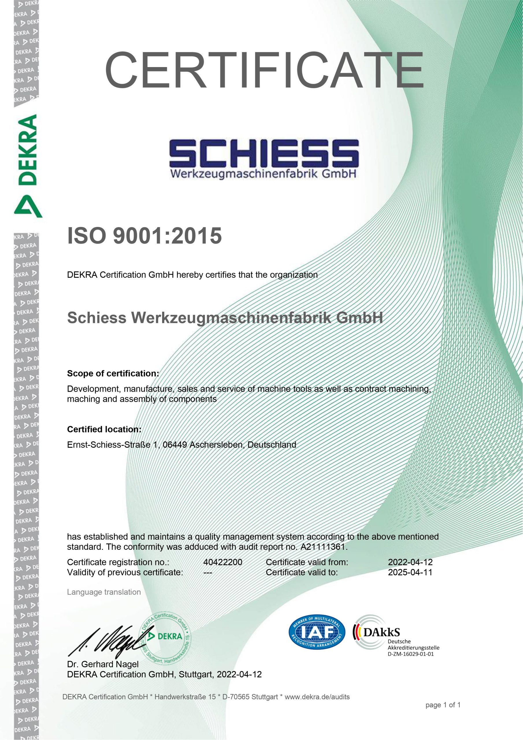 Zertifikat ISO 9001:2015 (deutsch)